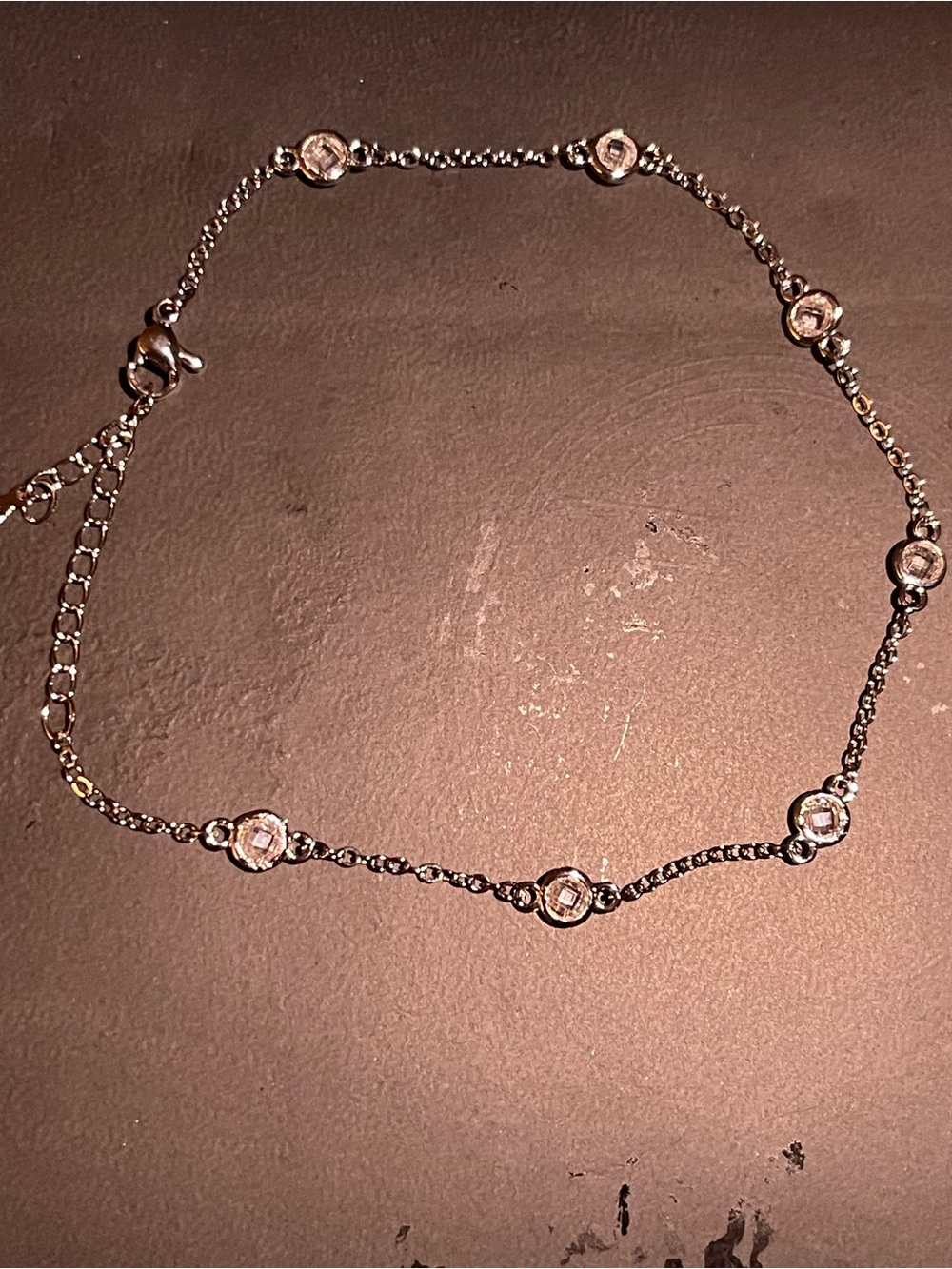 Delicate Silver 925 Chain Anklet with Clear Crystal Accents NEW
